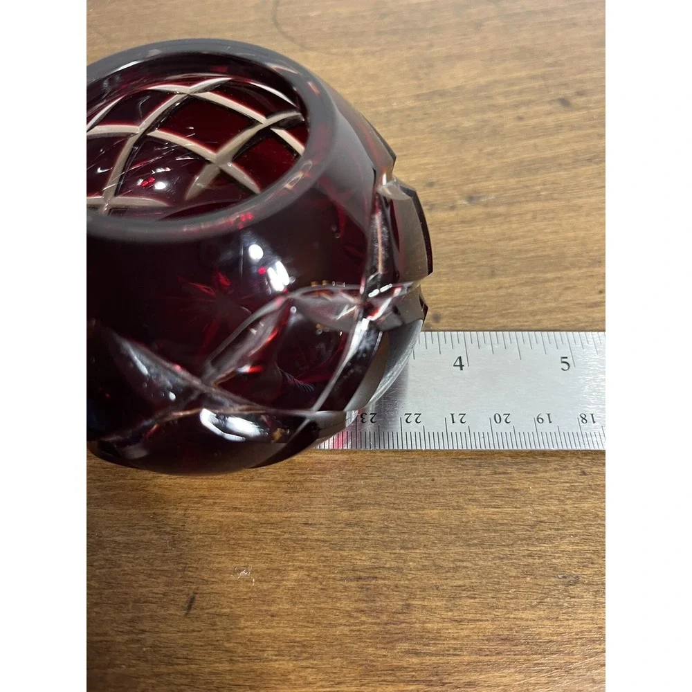 AJKA RUBY RED/ BURGANDY CASED LEAD CRYSTAL VOTIVE‎ / CANDLE HOLDER / CAVIAR BOWL